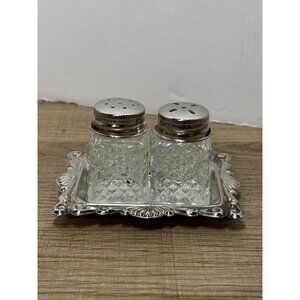 Eden Bliss Miniature Glass Salt & Pepper Shaker Set With Silver Plated Tray